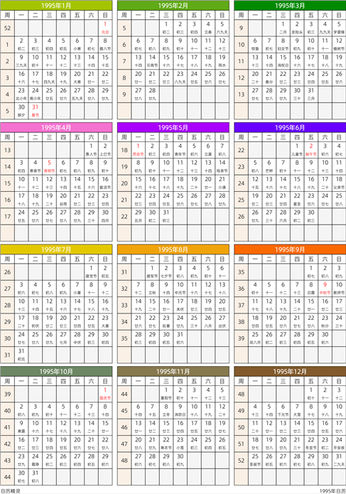 1995年日历